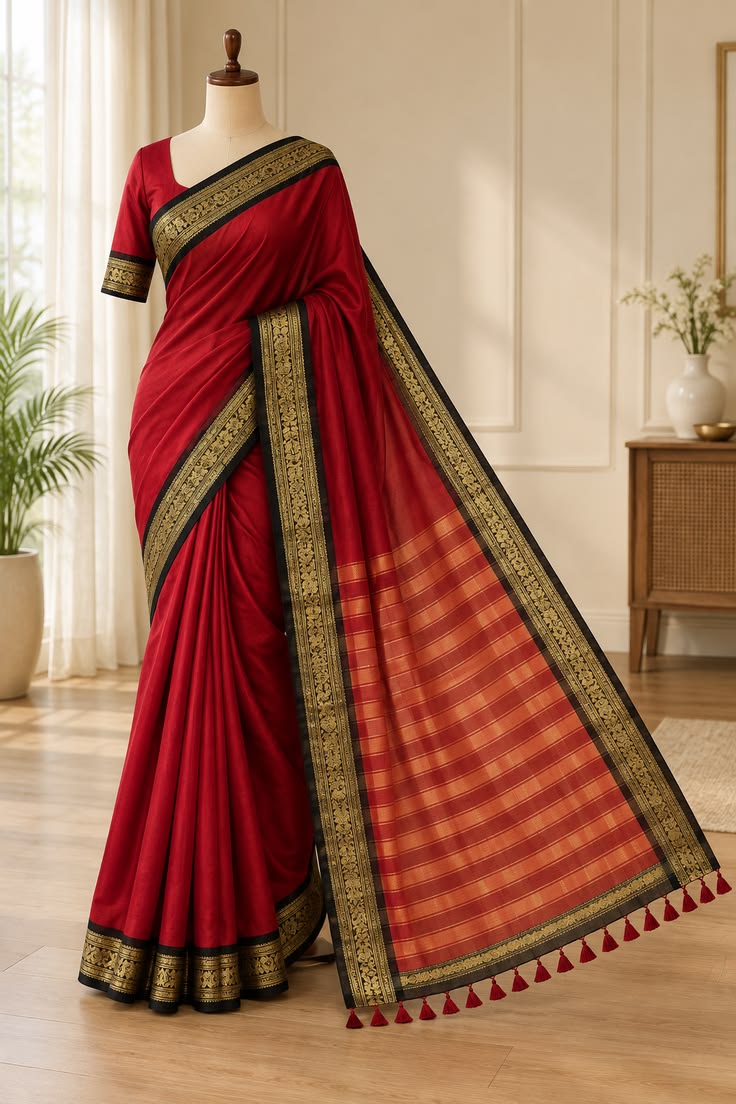 Red Traditional Cotton Saree